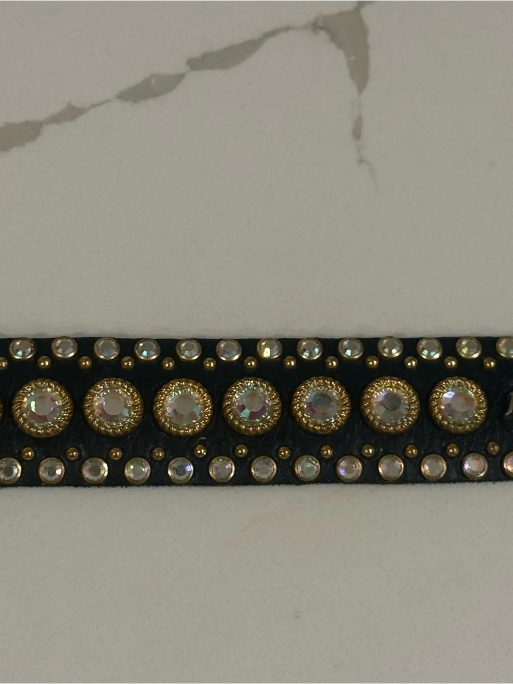 Kippys Black Crystal Belt with Silver and Gold Tone Buckle